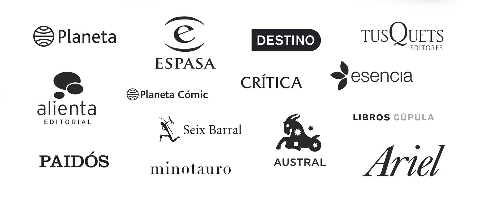 Principales sellos editoriales del Grupo Planeta: Planeta, Espasa, Seix Barral y Destino.