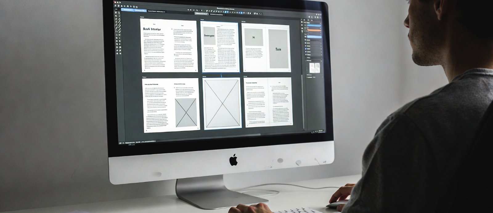 De la corrección del texto a la maquetación: cada fase de la edición construye la calidad final de tu libro. Símbolos digitales de libros saliendo de la pantalla de un ordenador portátil, representando las distintas fases del proceso de edición de un manuscrito.
